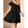 image:imageFloerns Womens Plus Size One Shoulder Tiered Layered A Line Party DressesBlack
