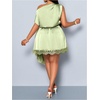 image:imageFloerns Womens Plus Size Satin Off The Shoulder Dress Lace Trim Asymmetrical Ruched Cocktail Party DressesGreen