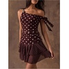 image:imageFloerns Womens Polka Dots Off Shoulder Mini Dress Tiered Party DressesCoffee Brown