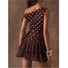 image:imageFloerns Womens Polka Dots Off Shoulder Mini Dress Tiered Party DressesCoffee Brown