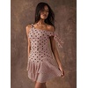 image:imageFloerns Womens Polka Dots Off Shoulder Mini Dress Tiered Party DressesDusty Pink