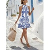 image:imageFloerns Womens Sleeveless Floral Sundress Halter Neck A Line Short DressDeep Blue and White