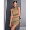 image:imageFloerns Womens Sleeveless Turtleneck Party Mini Bodycon DressKhaki
