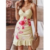 image:imageFloerns Womens Summer Tropical Twist Front Ruched Ruffle Hem Bodycon DressApricot