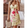 image:imageFloerns Womens Summer Tropical Twist Front Ruched Ruffle Hem Bodycon DressApricot