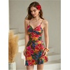 image:imageFloerns Womens Summer Tropical Twist Front Ruched Ruffle Hem Bodycon DressPink Multi