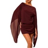 image:imageFloerns Womens Mesh Elegant Mini Dresses Boat Neck Cape Sleeve Cocktail Party DressRed