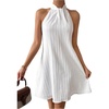 image:imageFloerns Womens Pearl Beaded Halter Twist Sleeveless Tie Back DressLight White