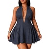 image:imageFloerns Womens Plus Size Cute Polka Dots Halter Mini Dress Ruffle A Line Going Out DressesDeep Blue