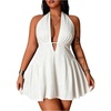 image:imageFloerns Womens Plus Size Cute Polka Dots Halter Mini Dress Ruffle A Line Going Out DressesWhite Solid