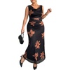 image:imageFloerns Womens Plus Size Floral Cowl Neck Long Dress Sleeveless Ruched A Line Wedding Guest DressesBlack