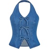 image:imageFloerns Womens Plus Size Going Out Denim Halter Tops Sleeveless Bowknot Slit Cute Tank TopLight Wash
