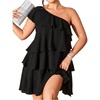 image:imageFloerns Womens Plus Size One Shoulder Tiered Layered A Line Party DressesBlack