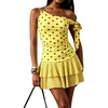 image:imageFloerns Womens Polka Dots Off Shoulder Mini Dress Tiered Party DressesLight Yellow