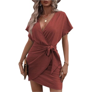 image:imageFloerns Women Cocktail Wrap Deep V Neck Dolman Sleeve Summer Short DressesMaroon Red