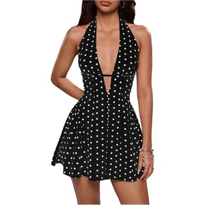 image:imageFloerns Women Cute Vintage Polka Dots V Neck Halter Backless Mini DressesBlack Polka Dots
