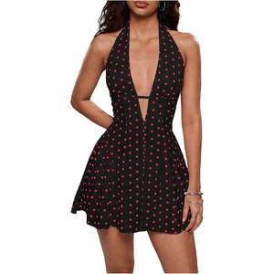 image:imageFloerns Women Cute Vintage Polka Dots V Neck Halter Backless Mini DressesBlack Red Polka Dots