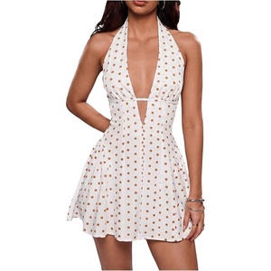 image:imageFloerns Women Cute Vintage Polka Dots V Neck Halter Backless Mini DressesWhite Yellow