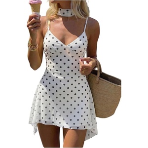 image:imageFloerns Women V Neck Spaghetti Strap Ruffle Mini A Line Dresses with ScarfWhite