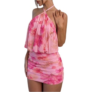 image:imageFloerns Womens Floral Mini Dress Halter Neck Bodycon Wedding Guest DressesRose Pink