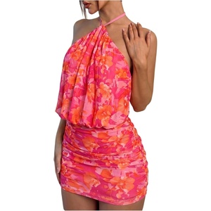 image:imageFloerns Womens Floral Mini Dress Halter Neck Bodycon Wedding Guest DressesWatermelon Pink