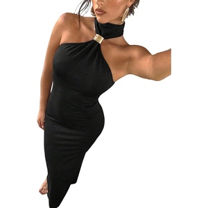 image:imageFloerns Womens Leopard Print Halter Sleeveless Night Out Maxi DressesBlack Ink