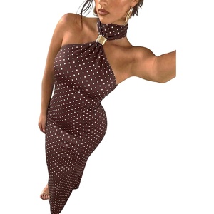 image:imageFloerns Womens Leopard Print Halter Sleeveless Night Out Maxi DressesBrown Polka Dots