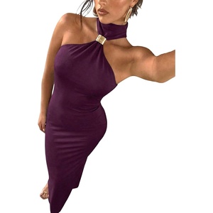 image:imageFloerns Womens Leopard Print Halter Sleeveless Night Out Maxi DressesPurple