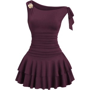 image:imageFloerns Womens Off The Shoulder Metal Floral Layered Hem Mini DressesRed Violet