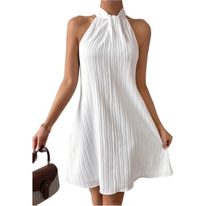 image:imageFloerns Womens Pearl Beaded Halter Twist Sleeveless Tie Back DressLight White