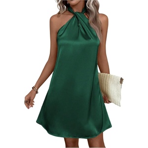 image:imageFloerns Womens Pearl Beaded Halter Twist Sleeveless Tie Back DressSilk Green