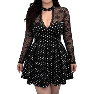image:imageFloerns Womens Plus Size Floral Lace Fall Dress Cheongsam Party A Line Cocktail DressesBlack Polka Dots