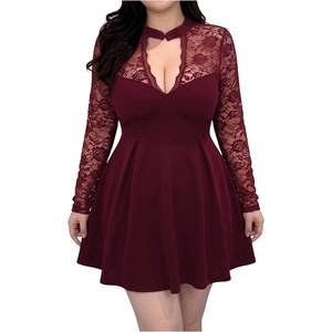 image:imageFloerns Womens Plus Size Floral Lace Fall Dress Cheongsam Party A Line Cocktail DressesBurgundy