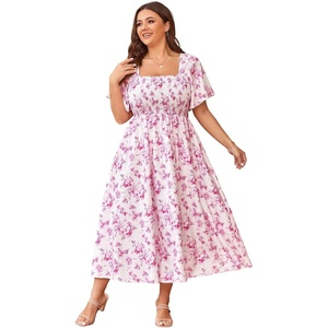 image:imageFloerns Womens Plus Size Floral Square Neck Short Sleeve Maxi DressPink Multi