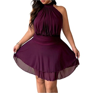 image:imageFloerns Womens Plus Size Halter Neck Summer Dresses Sleeveless Chiffon Birthday A Line DressRed Violet