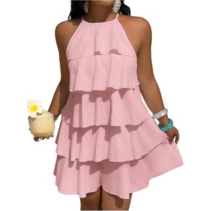 image:imageFloerns Womens Plus Size Halter Ruffle Mini Dress Summer Sleeveless Tiered Casual Vacation DressesPink