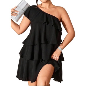 image:imageFloerns Womens Plus Size One Shoulder Tiered Layered A Line Party DressesBlack