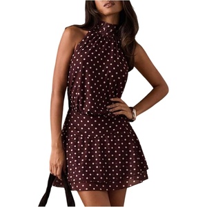 image:imageFloerns Womens Polka Dots Bow Halter Neck Mini Dress Sleeveless Date Night A Line DressesCoffee Brown