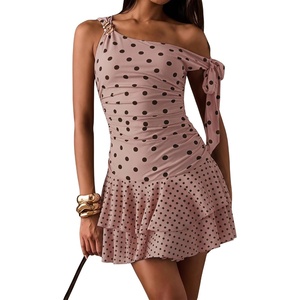 image:imageFloerns Womens Polka Dots Off Shoulder Mini Dress Tiered Party DressesDusty Pink