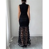 image:imageFloerns Women Enchanted Mock Neck Sheer Mesh Wedding Guest Maxi DressBlack Sheer Floral