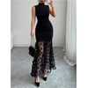 image:imageFloerns Women Enchanted Mock Neck Sheer Mesh Wedding Guest Maxi DressBlack Sheer Floral