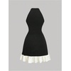 image:imageFloerns Womens Bowknot Halter Dress Pearl Ruffle Hem Party Mini DressesBlack