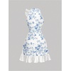 image:imageFloerns Womens Bowknot Halter Dress Pearl Ruffle Hem Party Mini DressesBlue and White