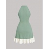 image:imageFloerns Womens Bowknot Halter Dress Pearl Ruffle Hem Party Mini DressesMint Green