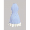 image:imageFloerns Womens Bowknot Halter Dress Pearl Ruffle Hem Party Mini DressesTeal Blue