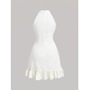 image:imageFloerns Womens Bowknot Halter Dress Pearl Ruffle Hem Party Mini DressesWhite