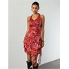 image:imageFloerns Womens Cheetah Draped Halter Mini Dress Tiered Ruffle Club OutfitsHot Pink