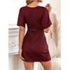image:imageFloerns Womens Deep V Neck Twisted Plunging High Slit Mini Party DressBurgundy Brown