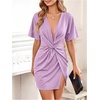 image:imageFloerns Womens Deep V Neck Twisted Plunging High Slit Mini Party DressMauve Purple