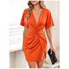 image:imageFloerns Womens Deep V Neck Twisted Plunging High Slit Mini Party DressOrange Solid